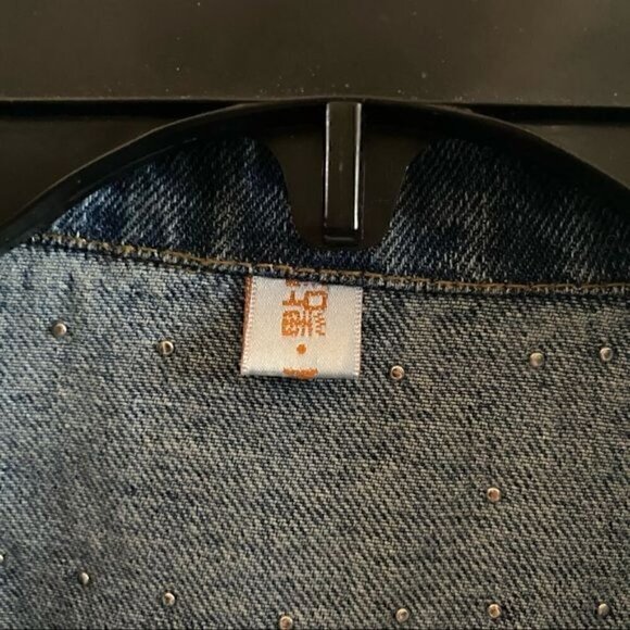 Hand Beaded Rivet Studded Blue Jean Jacket One Size Denim Rodeo Festival Cropped - Picture 6 of 10